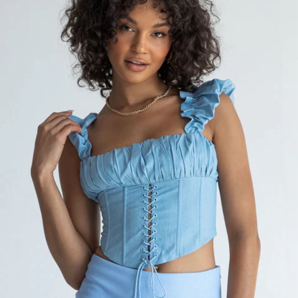 Blue Ruffled Corset Top